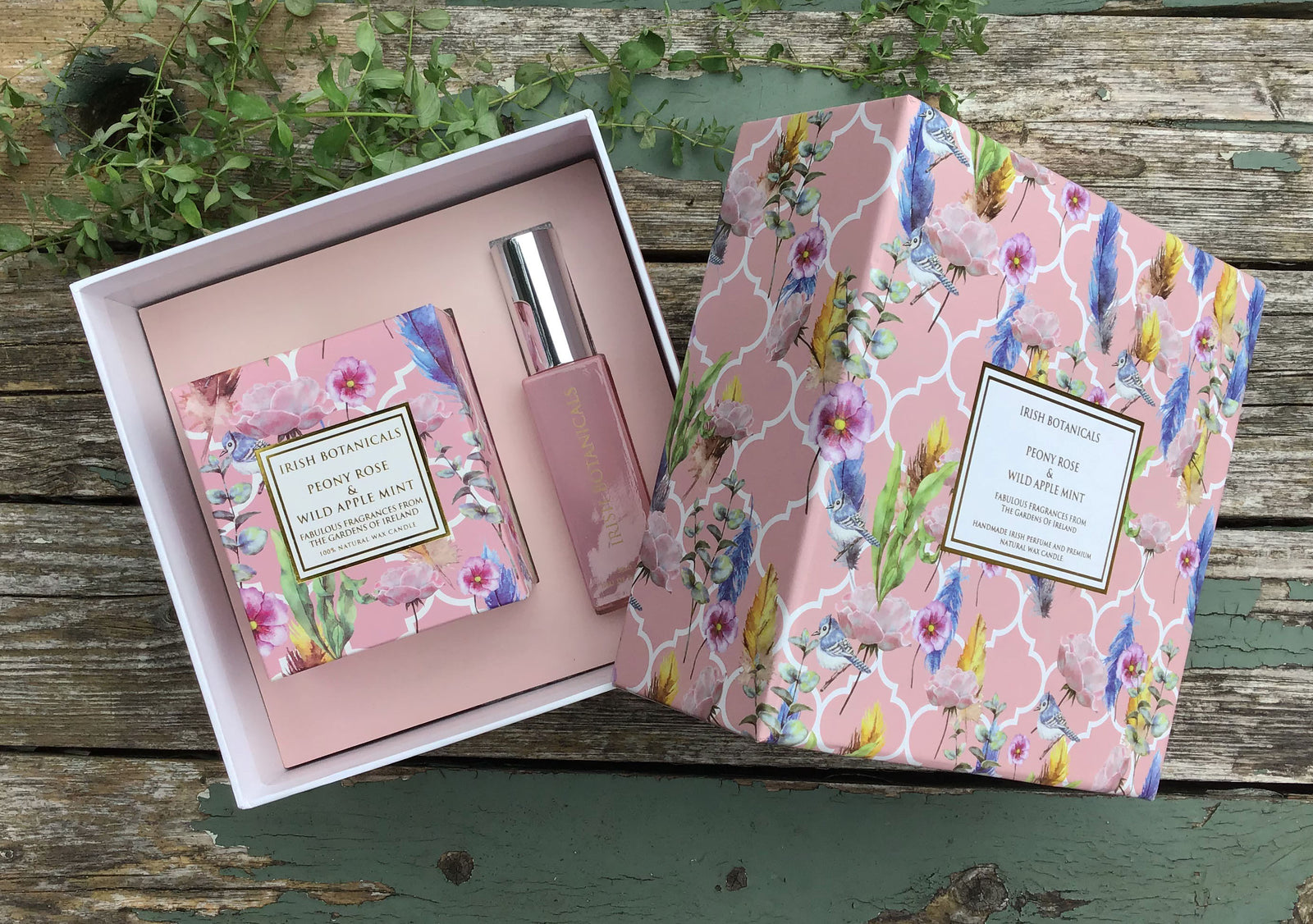 Candle And Handmade Perfume Set - Peony Rose & Wild Apple Mint