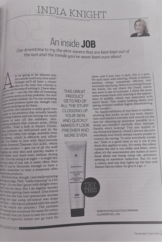 SkinCeutical Glycolic Wash - Read what India Knight had to say about it on The Sunday Times Style Magazine on 10th May 2020.