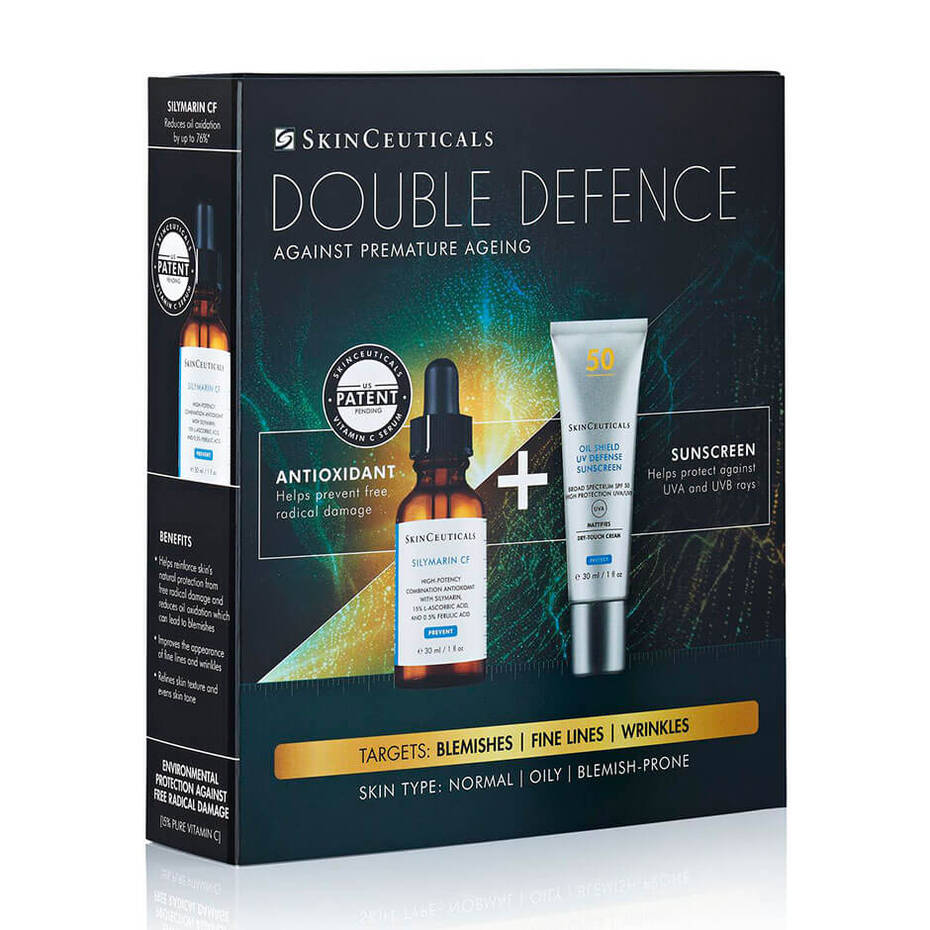SkinCeuticals Double Defence Silymarin CF Kit. Free Oil Shield UV Defence SPF 50